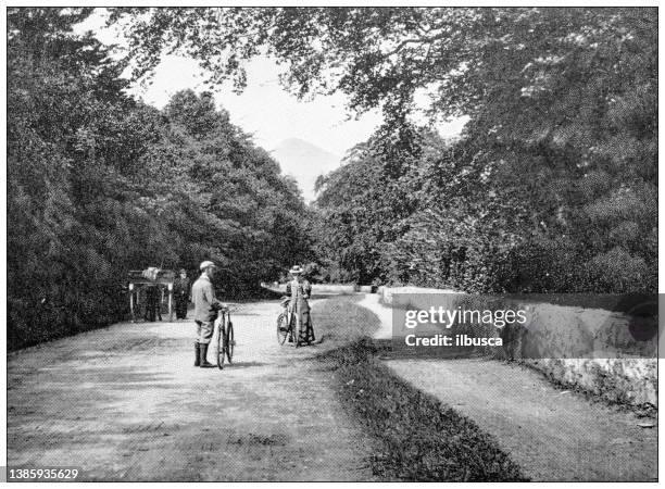 antique travel photographs of ireland: wicklow mountains, sugar loaf - wicklow mountains stock illustrations
