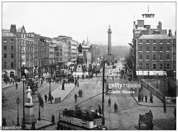 antique travel photographs of ireland: sackville street (o'connell street) - o'connell street stock illustrations