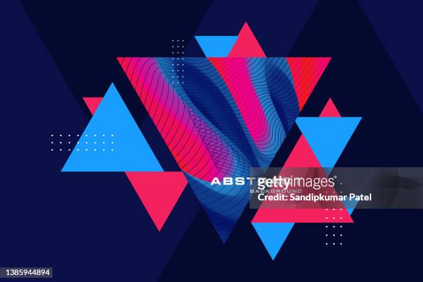 abstrakte geometrische dreiecksformen auf blauem hintergrund. - dreieck stock-grafiken, -clipart, -cartoons und -symbole