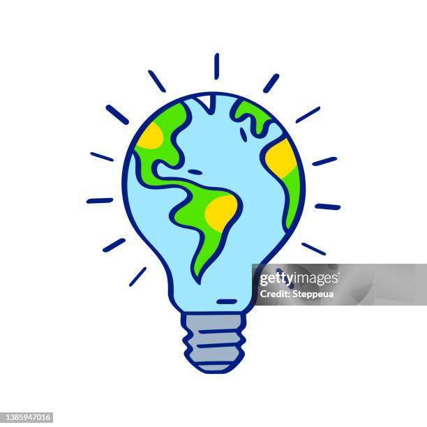 light bulb earth - energy efficient lightbulb stock illustrations