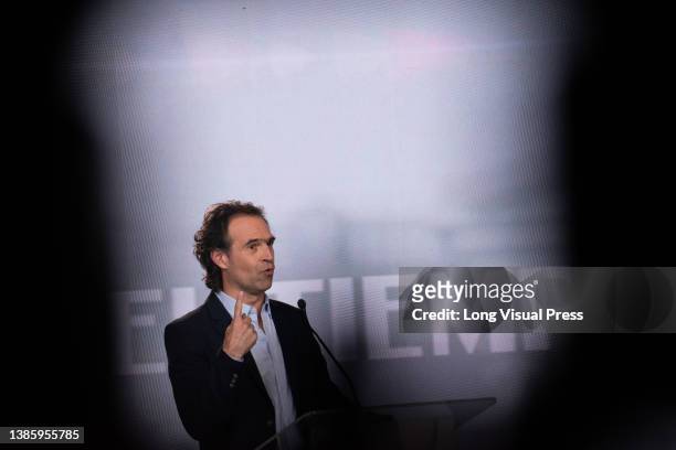 Centre-right presidential candidate Federico Gutierrez during the first debate after the preliminary elections in Bogota, Colombia, on March 14,...