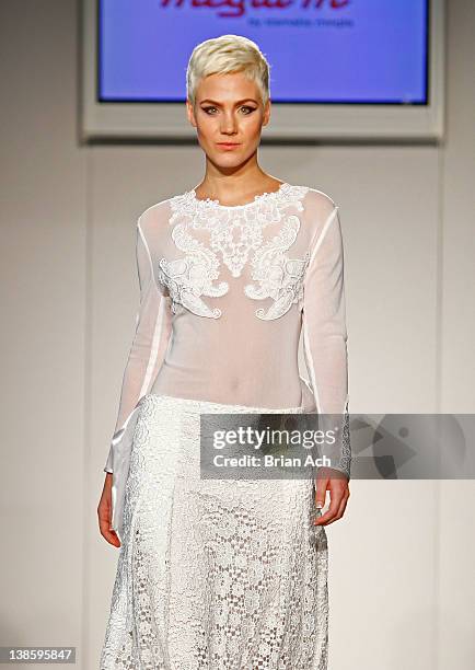 Model walks the runway at the Megla M runway show during Nolcha Fashion Week New York at the Alvin Ailey Studios on February 9, 2012 in New York City.