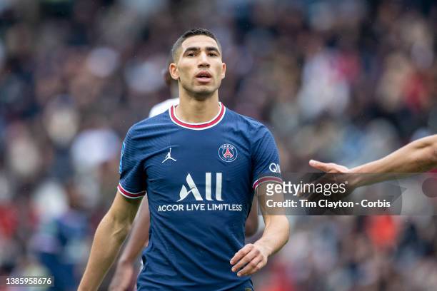 August 10: Achraf Hakimi of Paris Saint-Germain during the Paris Saint-Germain Vs Bordeaux, French Ligue 1 regular season match at Parc des Princes...