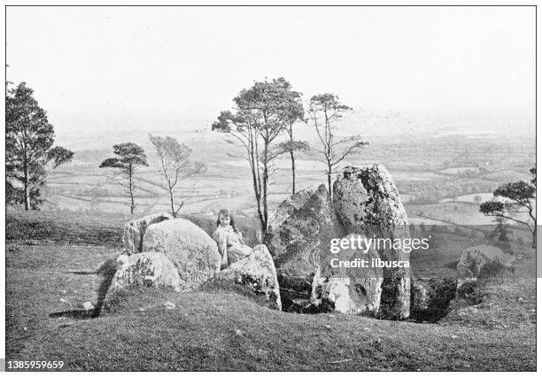 antique travel photographs of ireland: tyrone - megalith stock illustrations