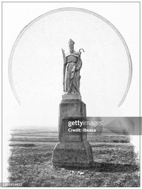 antique travel photographs of ireland: st patrick's statue, tara - saint patrick stock illustrations
