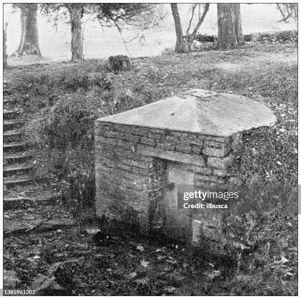 antique travel photographs of ireland: st bridget's well, armagh - county armagh stock illustrations
