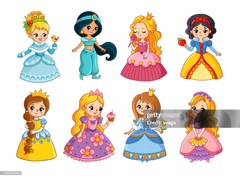 Princess Cartoon Random Beautiful Set With Cartoon Princesses Vector Illustration With Girls ...