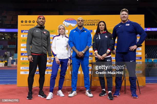 Damian Warner of Team Canada , Keely Hodskinson of Team Great Britain and Northern Ireland, Lamont Marcell Jacobs of Team Italy, Ivana Vuleta...