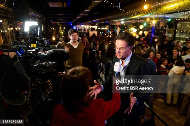 Prime minister and VVD leader Mark Rutte is seen during election night of the Dutch municipal elections in Brouwerij De Paerl on March 16, 2022 in...