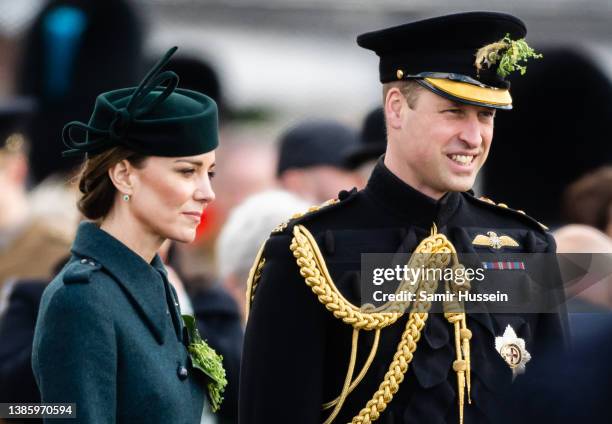 Prince William, Duke of Cambridge and Catherine, Duchess of Cambridge attend the 1st Battalion Irish Guards' St. Patrick's Day Parade with Prince...