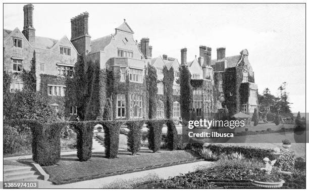 antique travel photographs of ireland: killarney house, residence of the earl of kenmare - killarney national park stock illustrations