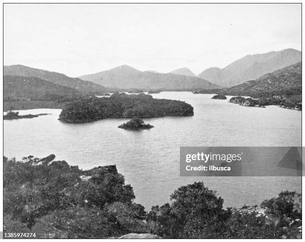 antique travel photographs of ireland: upper lake, killarney - the ring of kerry stock illustrations