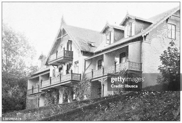 stockillustraties, clipart, cartoons en iconen met antique travel photographs of denmark: villa on the sound - villa