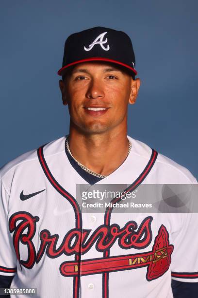 Ryan Goins of the Atlanta Braves poses for a photo during Photo Day at CoolToday Park on March 17, 2022 in Venice, Florida.