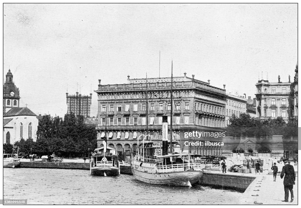 Antique travel photographs of Sweden: Quay of the Grand Hotel