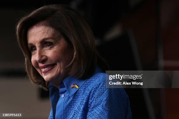 Speaker of the House Rep. Nancy Pelosi speaks during a weekly news conference at the U.S. Capitol on March 17, 2022 in Washington, DC. Speaker Pelosi...