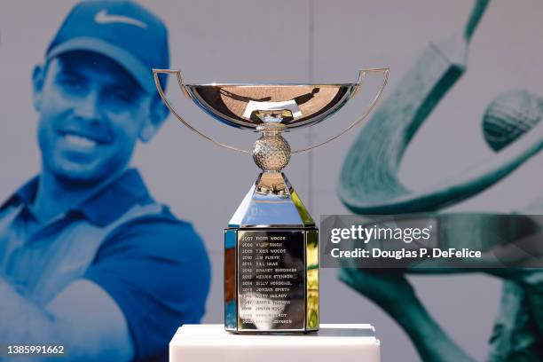 General view of the FedExCup trophy is seen during the first round of the Valspar Championship on the Copperhead Course at Innisbrook Resort and Golf...