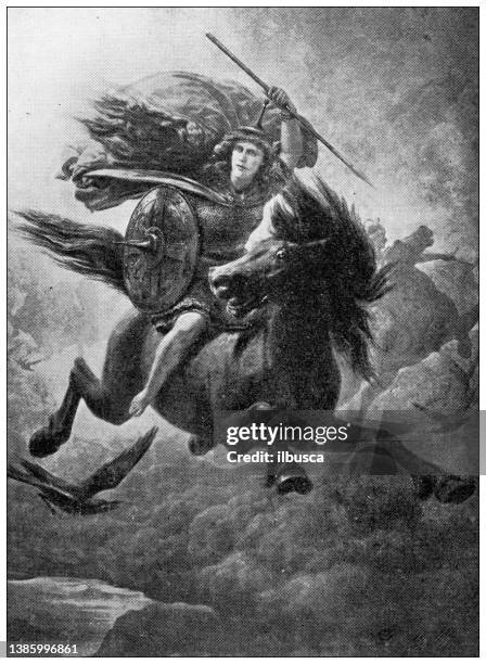 antique travel photographs of sweden: valkyr painted by peter nicolai arbo - valkyrie mythological figure stock illustrations