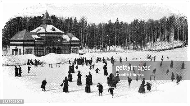 antique travel photographs of sweden: ice skating - ireland landscape stock illustrations