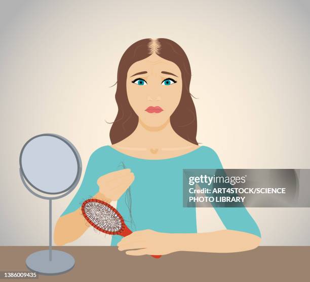 female hair loss, conceptual illustration - receding hairline stock illustrations