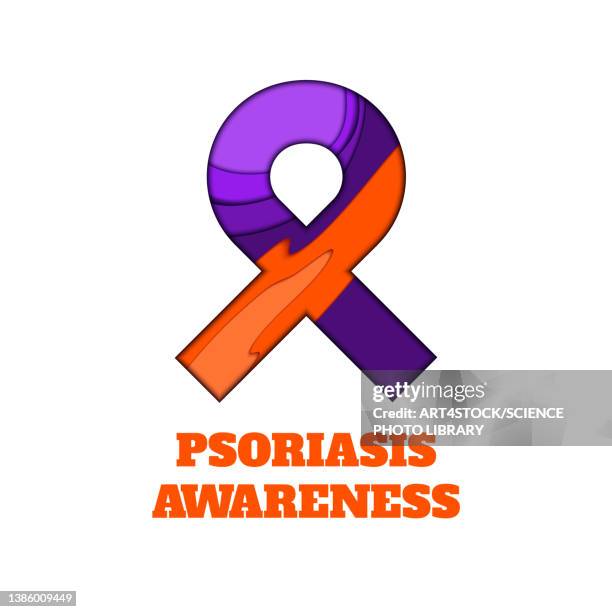 psoriasis awareness ribbon, conceptual illustration - autoimmunity stock-grafiken, -clipart, -cartoons und -symbole