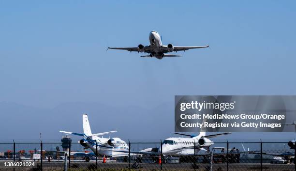 Santa Ana, CA A jet takes off from John Wayne Airport in Santa Ana, CA on Tuesday, March 15, 2022.