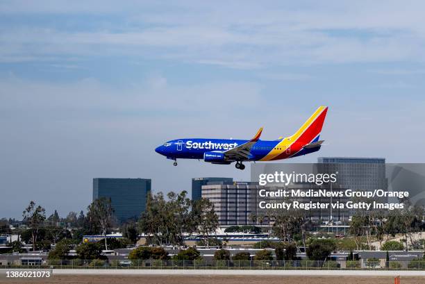 Santa Ana, CA A Southwest Airlines jet lands at John Wayne Airport in Santa Ana, CA on Tuesday, March 15, 2022.