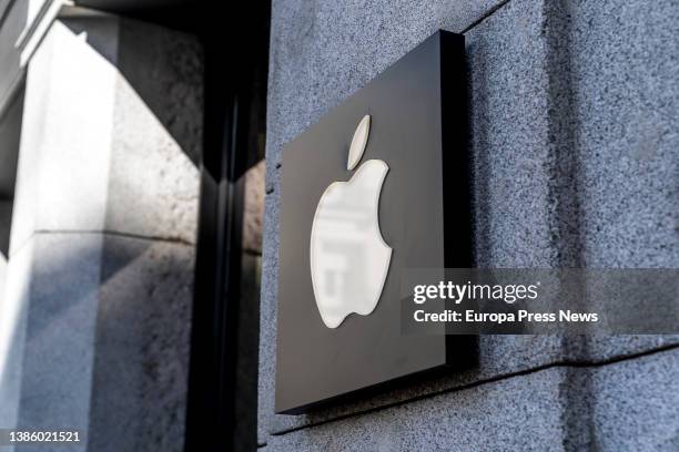 Sign with the apple logo of an Apple store on March 5 in Madrid, Spain. Several companies have closed their branches and stores in Russia after it...