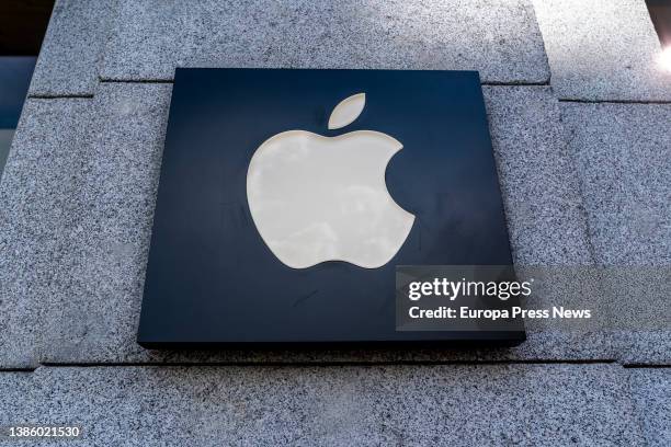 Sign with the apple logo of an Apple store on March 5 in Madrid, Spain. Several companies have closed their branches and stores in Russia after it...