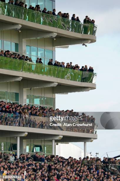 Large crowd on day three of The Festival at Cheltenham Racecourse on March 17, 2022 in Cheltenham, England.
