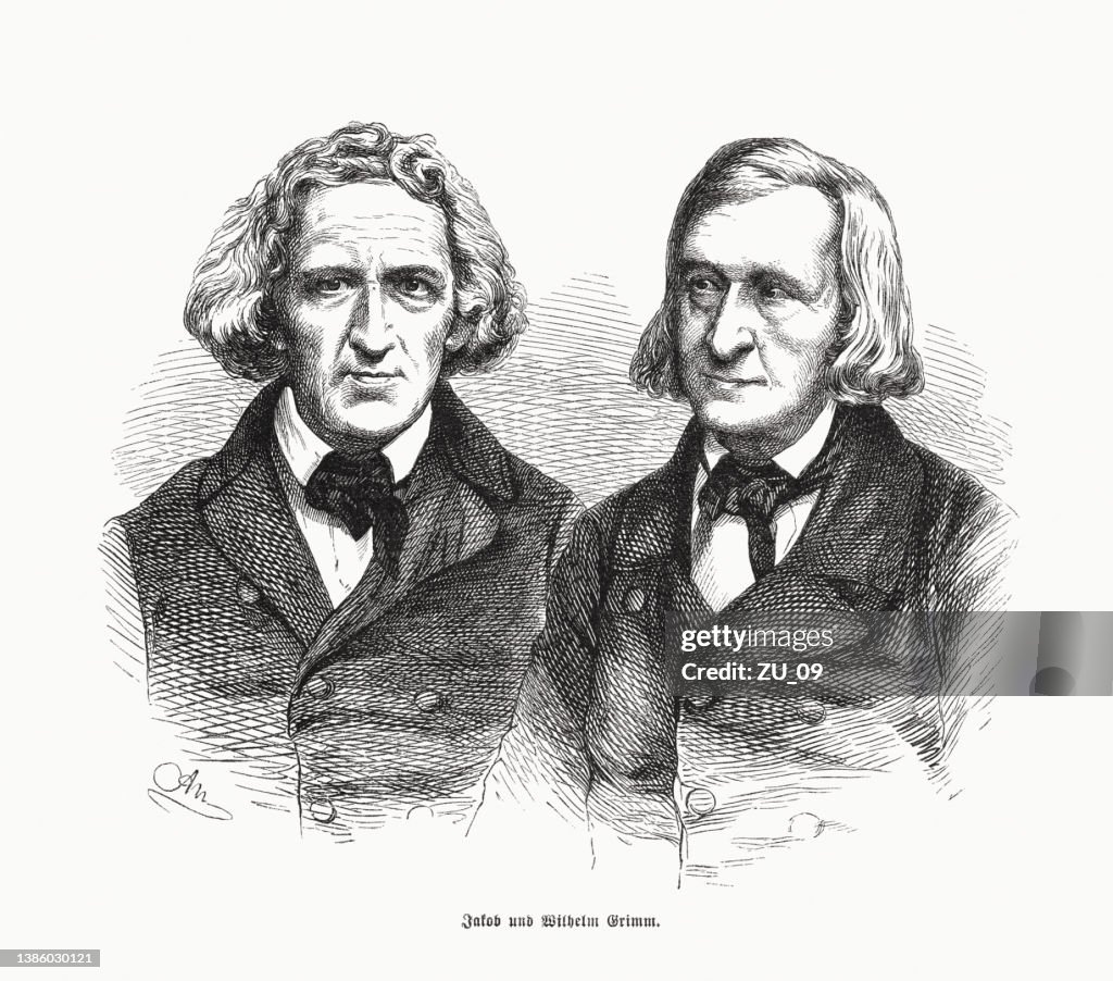 Brüder Wilhelm und Jacob Grimm, Holzstich, erschienen 1870