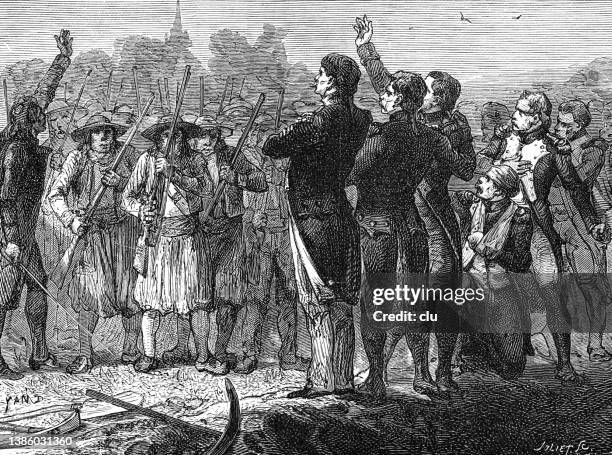 french revolution: execution of captured republicans - 19th century prisoner stock illustrations