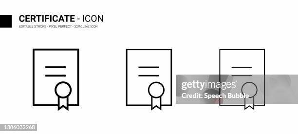 certificate line icon design, editable stroke, pixel perfect, stock illustration. - certificate-icon stock illustrations