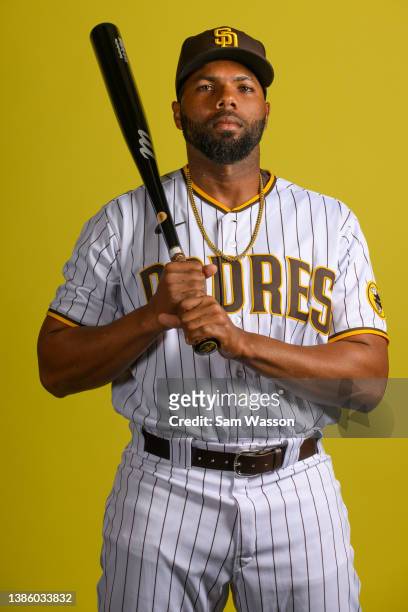 Aderlin Rodríguez of the San Diego Padres caption here>> poses for a portrait during photo day at the Peoria Sports Complex on March 17, 2022 in...