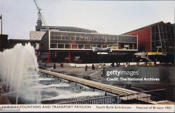 Postcard of Fairway Fountains & Transport Pavilion, Southbank Exhibition, Festival of Britain, 1951