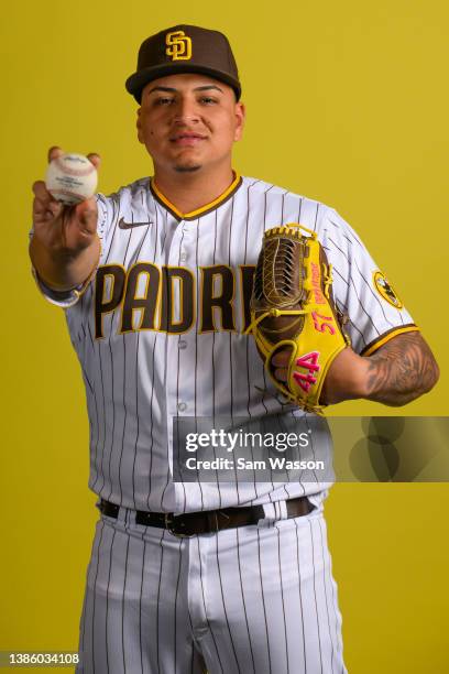 Efrain Contreras of the San Diego Padres poses for a portrait during photo day at the Peoria Sports Complex on March 17, 2022 in Peoria, Arizona.