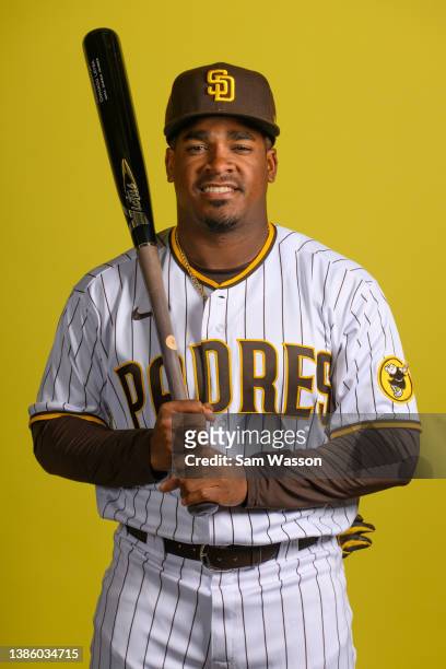 Domingo Leyba of the San Diego Padres poses for a portrait during photo day at the Peoria Sports Complex on March 17, 2022 in Peoria, Arizona.