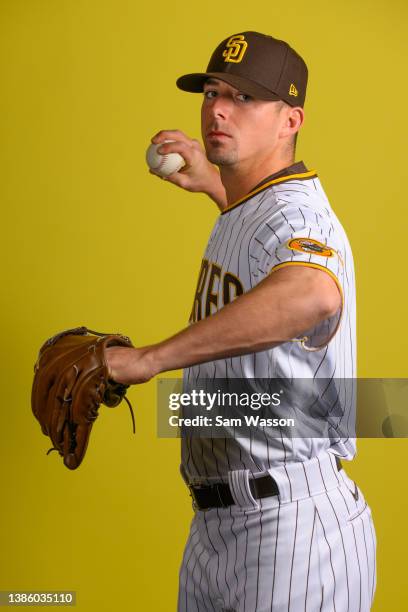 Heath Fillmyer of the San Diego Padres poses for a portrait during photo day at the Peoria Sports Complex on March 17, 2022 in Peoria, Arizona.