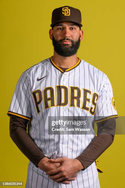 Nomar Mazara of the San Diego Padres poses for a portrait during photo day at the Peoria Sports Complex on March 17, 2022 in Peoria, Arizona.
