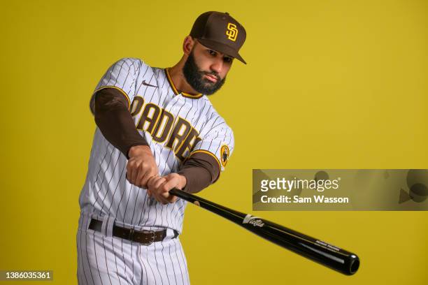 Nomar Mazara of the San Diego Padres poses for a portrait during photo day at the Peoria Sports Complex on March 17, 2022 in Peoria, Arizona.