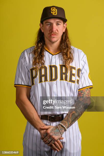 Mike Clevinger of the San Diego Padres poses for a portrait during photo day at the Peoria Sports Complex on March 17, 2022 in Peoria, Arizona.