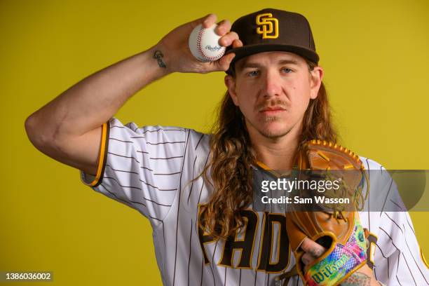 Mike Clevinger of the San Diego Padres poses for a portrait during photo day at the Peoria Sports Complex on March 17, 2022 in Peoria, Arizona.