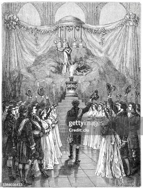 french revolution: festival of reason at notre dame de paris - spiritual enlightenment stock illustrations