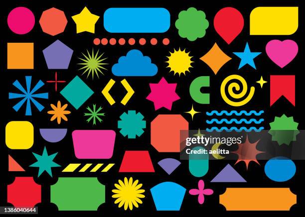 vector illustration of set of shapes. label icon set. design elements. - iconography stock illustrations