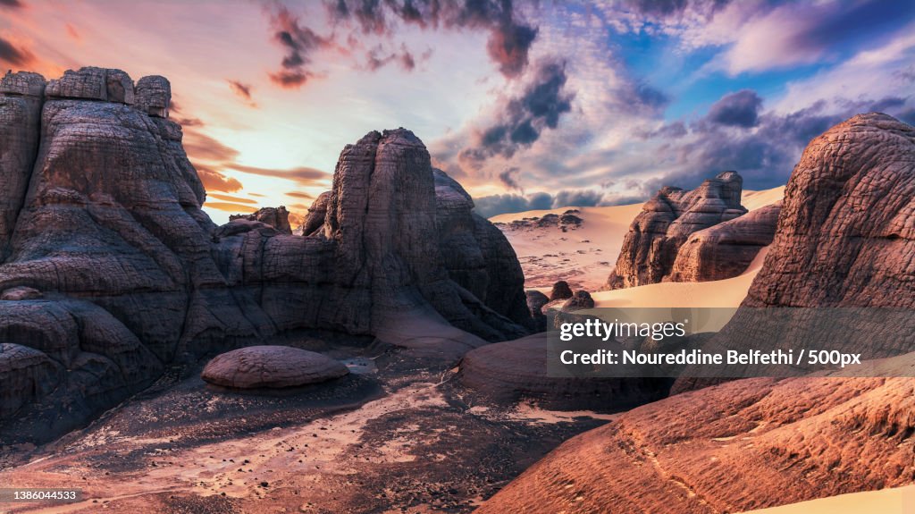 Algerian Desert Of Tin Akachaker Panoramic View Of Rock Formations algerian-desert-of-tin-akachaker-panoramic-view-of-rock-formations