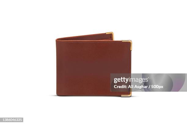 close-up of wallet against white background - ali price stock pictures, royalty-free photos & images