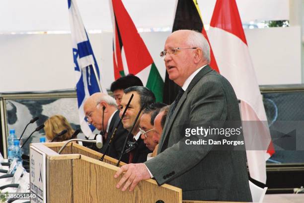 Former Soviet President Mikhail Gorbachev during a conference at Natanya Academic College's S Daniel Abraham Center for Strategic Dialogue, Netanya,...