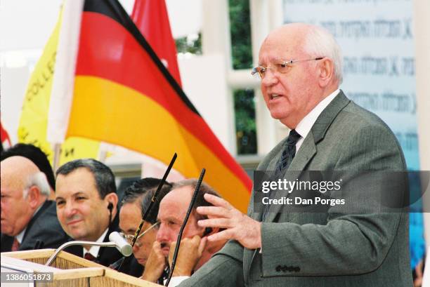 Former Soviet President Mikhail Gorbachev during a conference at Natanya Academic College's S Daniel Abraham Center for Strategic Dialogue, Netanya,...