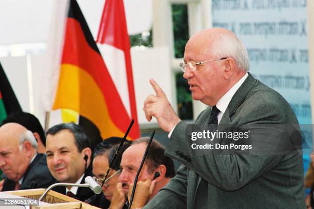 Former Soviet President Mikhail Gorbachev during a conference at Natanya Academic College's S Daniel Abraham Center for Strategic Dialogue, Netanya,...