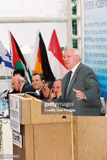 Former Soviet President Mikhail Gorbachev during a conference at Natanya Academic College's S Daniel Abraham Center for Strategic Dialogue, Netanya,...